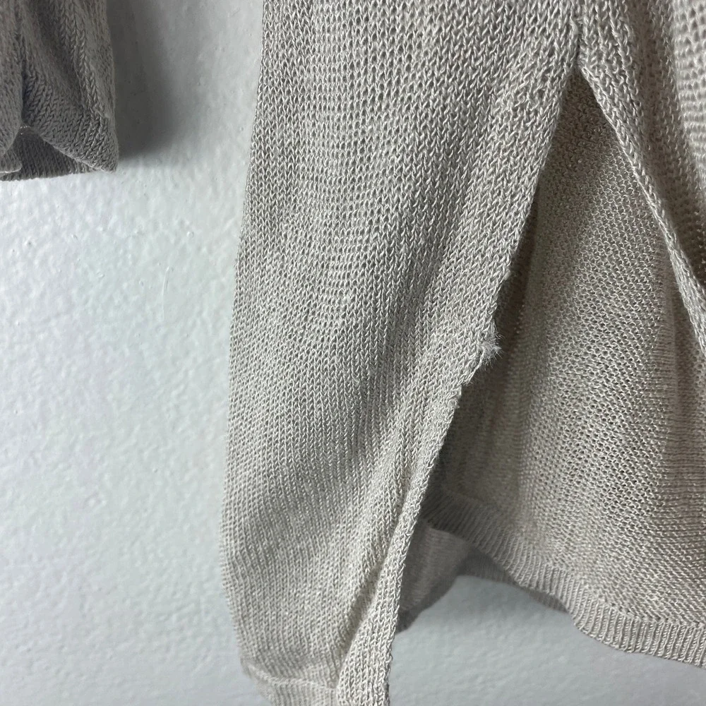 J. Jill Cardigan Large Beige Linen Blend Open Front‎ Longline Side Slit Sweater